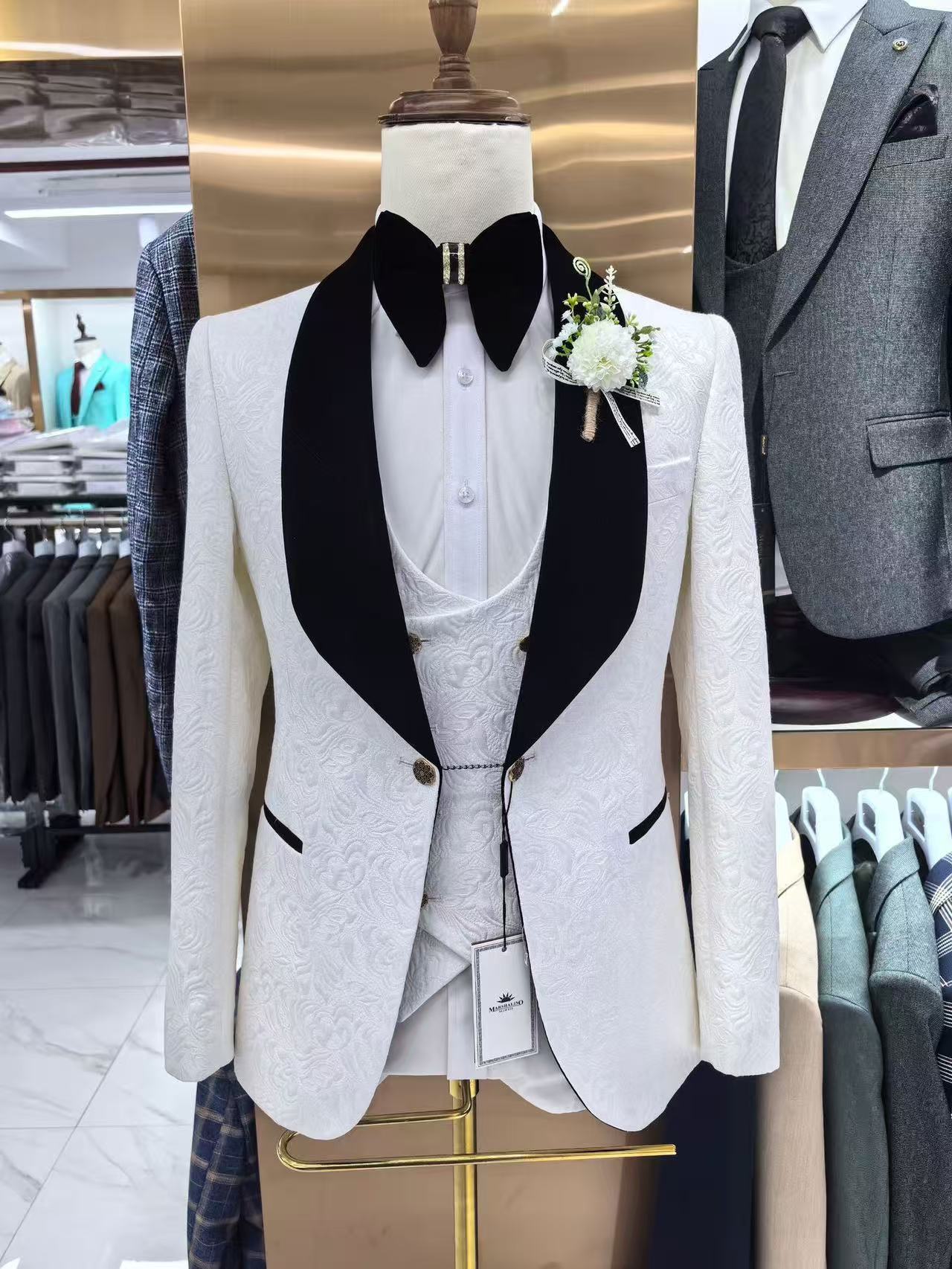 Costumes pour hommes, Tuxedos de mariage de styliste, Jacquard perlé, châle, revers, ensemble 2 pièces, veste et pantalon, blazer de marié Unique