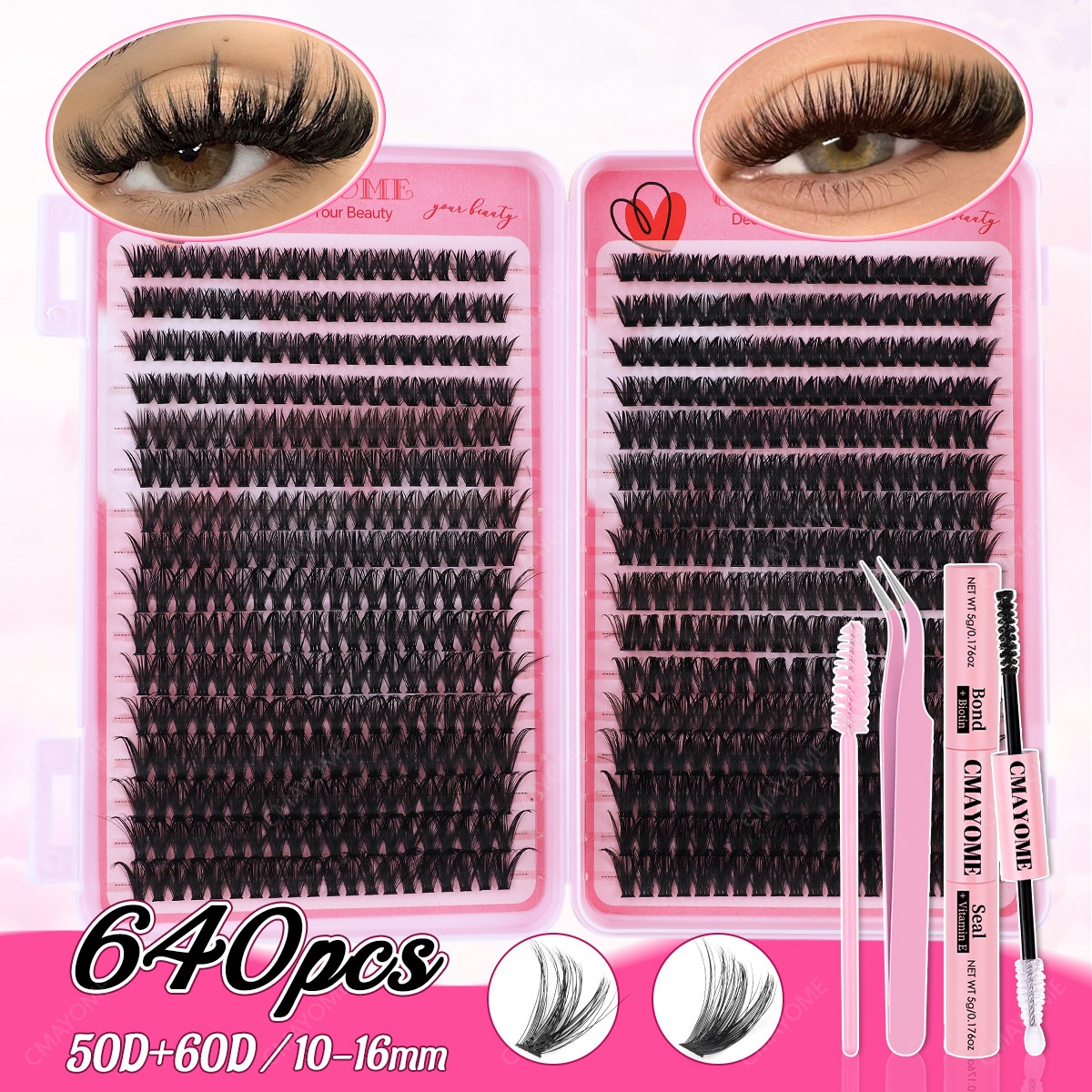 Lash Clusters - Thick Fluffy DIY Eyelash Extension Kit with Lash Bond and Seal Strong Hold, Handmade Reusable Lashes Natural Look Volume DIY Segm-image-678149340