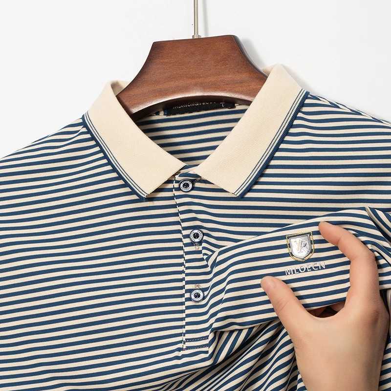 Mens Short Sleeved Shirt with Ice-Silk Stripes Collared Summer 2026 New Arrival Minimalist and Stylish Top for Mature Men H260507