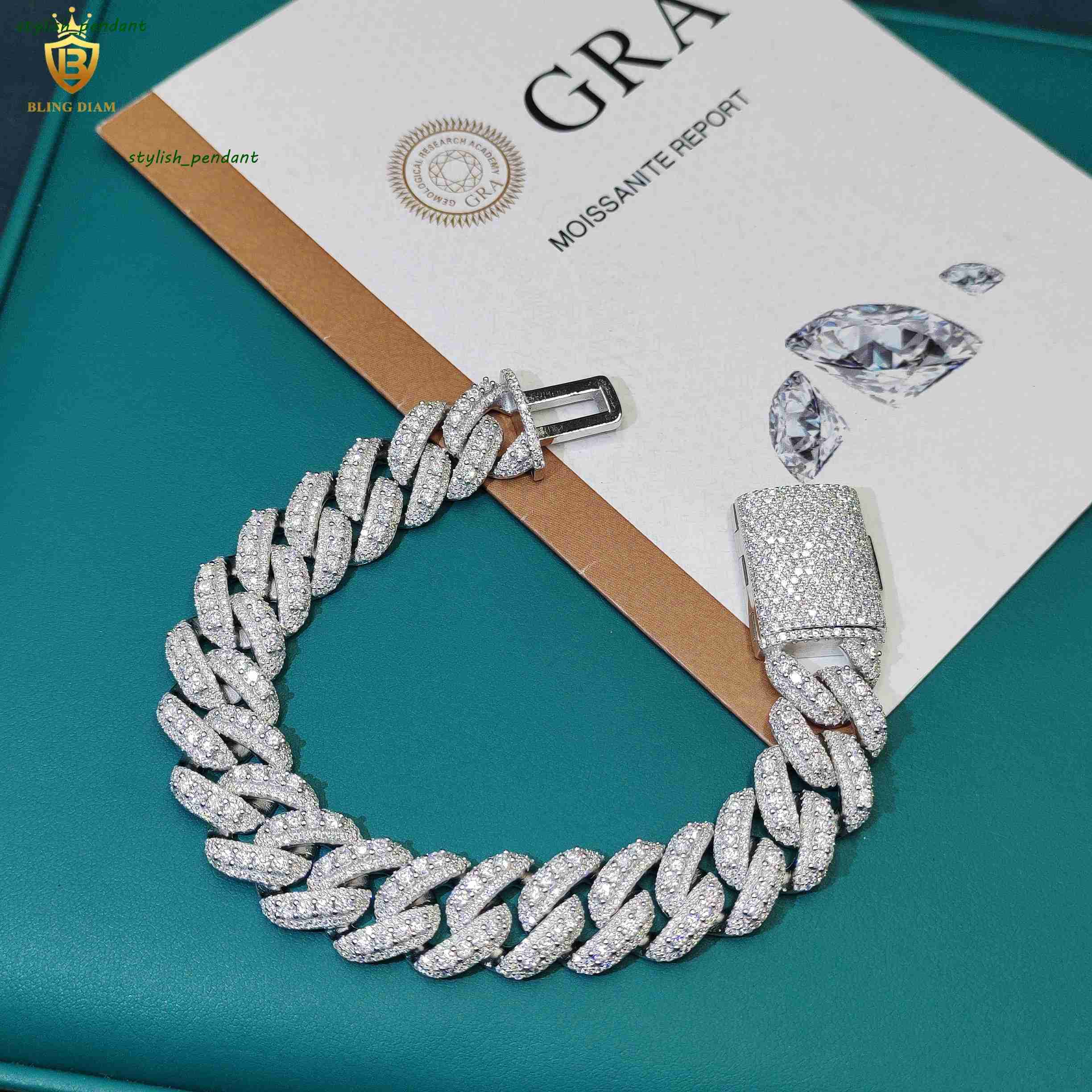 15mm Iced Out Cuban Link Chain VVS Grade Moissanite 925 Sterling Silver Hip Hop Men Jewelry Pass Diamond Tester