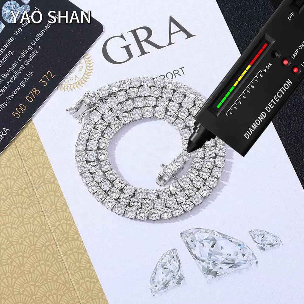 Yaoshan Moissanite Tennis Chain Necklace Bracelet S925 925 Sterling Silver GRA VVS D Color 14K 18K Gold Plated Wholesale Custom