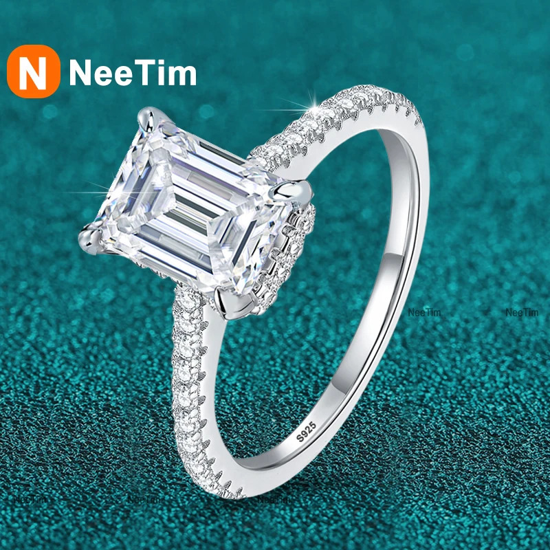 NeeTim 1ct 2ct 3ct Emerald Cut Rings for Women 925 Sterling Silver Lab Diamond Wedding Engagement Ring Gemstone Band 260430