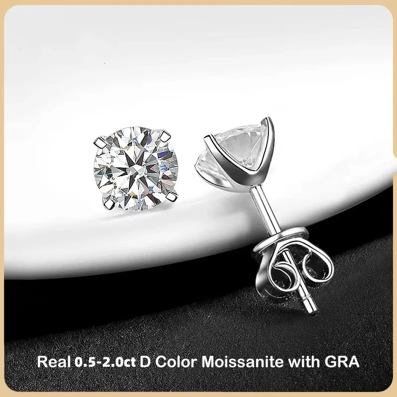 y 05-2CT D Color Screw Earrings For Women Party Fine Jewelry 4 Prong S925 Sterling Silver Diamond Earring 260506