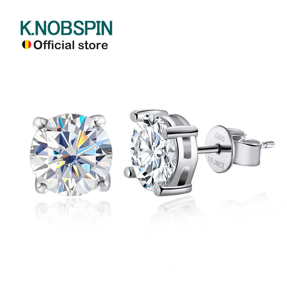KNOBSPIN D VVS1 Round Earring s925 Sterling Sliver Plated with 18k Gold Earrings for Women Wedding Fine Jewelry Gift 260430