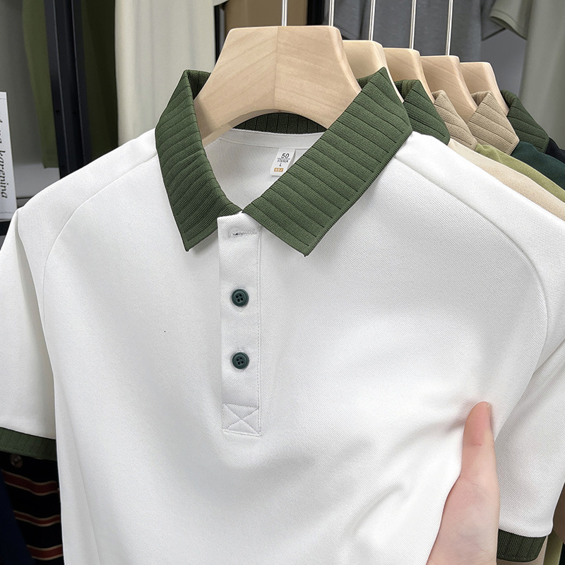 High-end Ice Silk Polo Shirt Designer T-shirt Short Sleeve Men Summer New POLO Fashion Casual Simple Turn-down Hoodie Collar Men's T-shirt