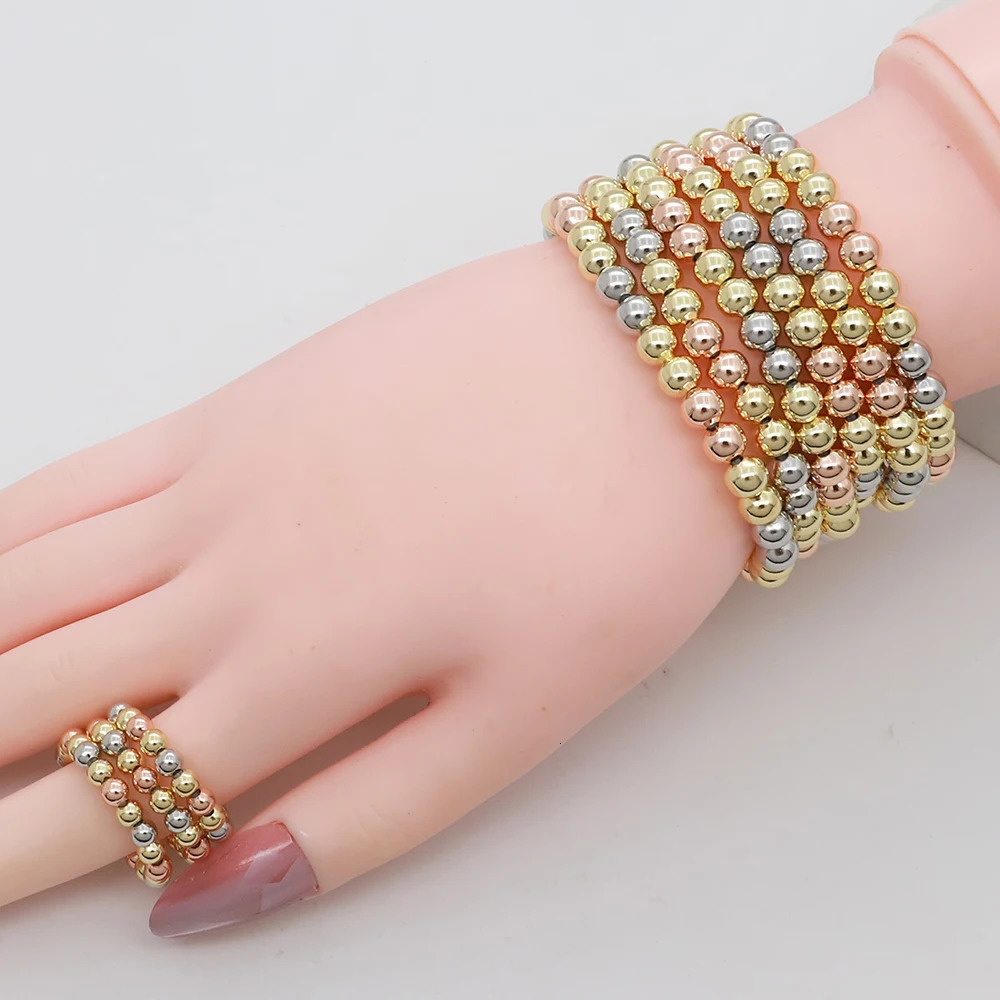 Fashion y 6pcs A Set Bracelet with Ring Dubai Tricolor Beaded Bangle Party Jewelry Accessories For Women Exquisite Gift 260507