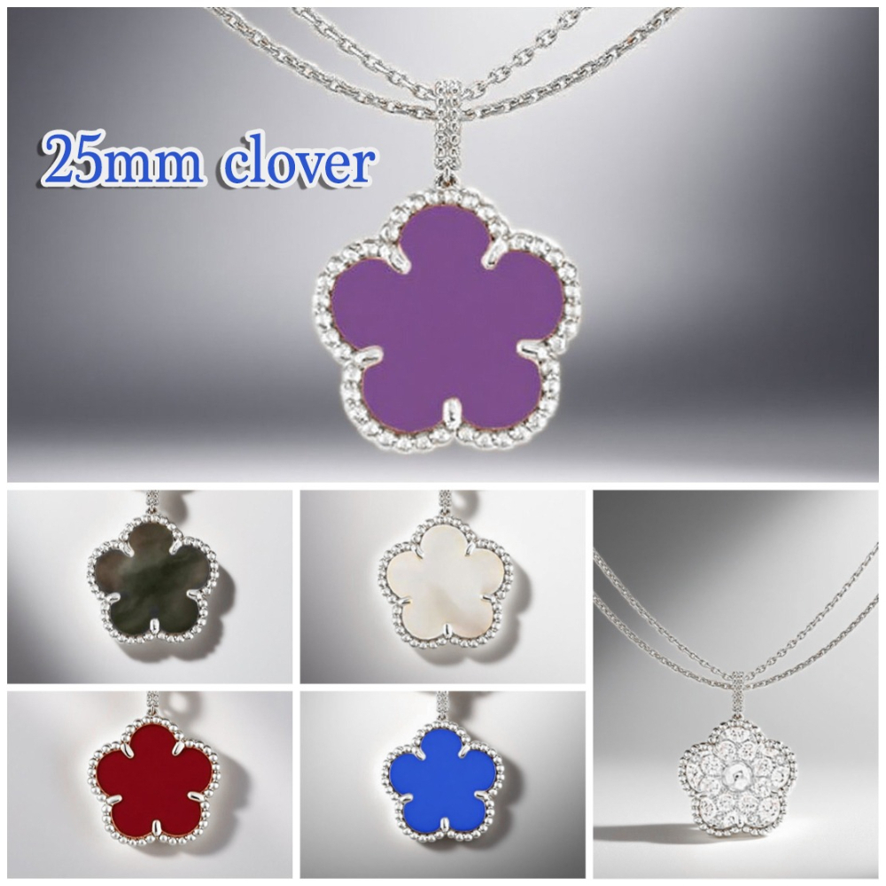 Classic diamond necklace jewelry designer necklace 25mm clover pendant long necklace silver Plated for Women's Girl Valentine's Day Mot-image-1104971989