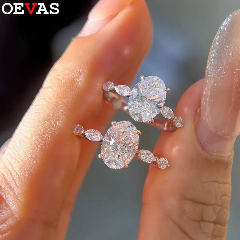 OEVAS Oval Cut 1CT 2CT Full Ring For Women S925 Silver D Color Lab Diamond Sparkling Wedding Fine Jewelry Gift 260430