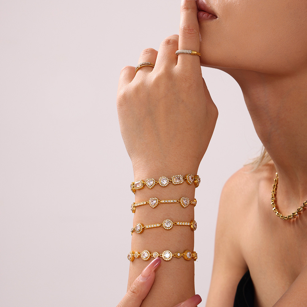 Geometric Zircon Starry Sky Bracelet Set Handmade Inlaid PVD 18K Gold Plated Color Retention Accessory