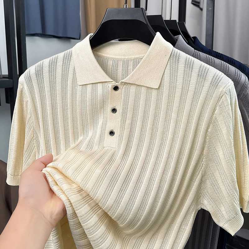 100 Lyocell 2026 New Arrival Mens Summer Collared Shirt Light Business-Casual Short-Sleeved T-Shirt H260507