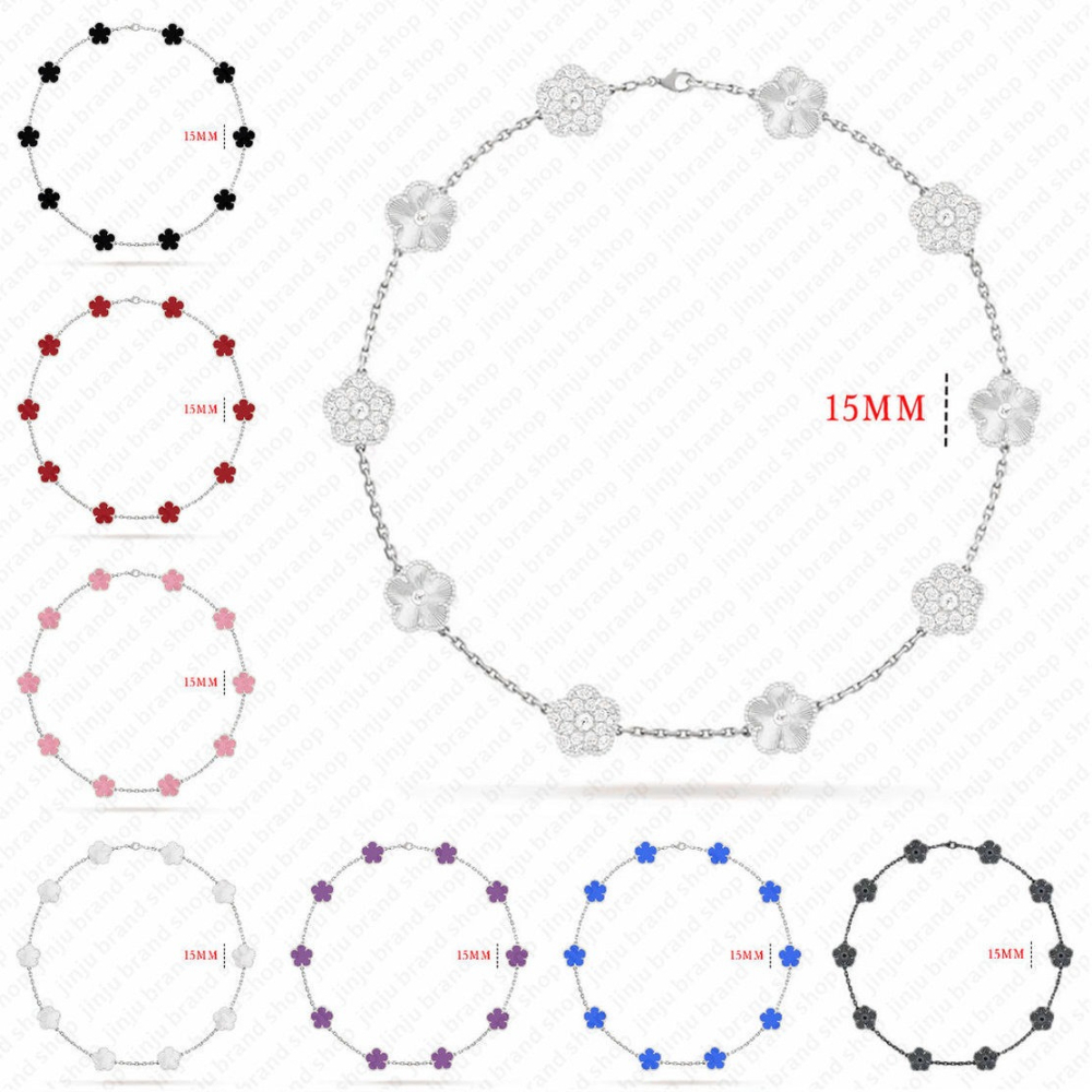 necklaces designer 925 sterling silver jewelry 15mm clover necklace Bohemian new trend style 10 motif diamond flower necklace designer necklace f-image-1104977282