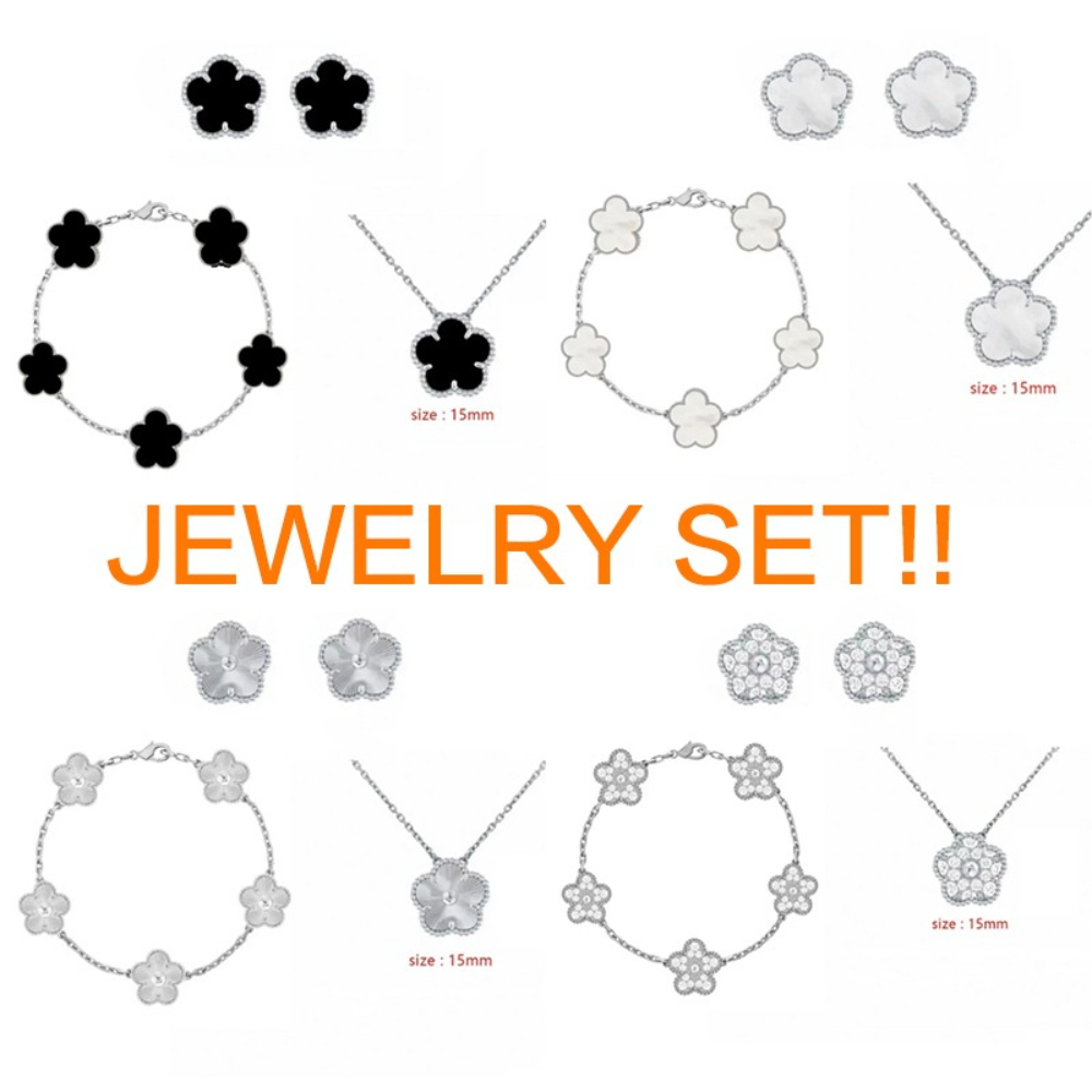 designer bracelet women jewelry set clover necklace lucky earring mother of pearl jewelry Wedding jewlery designer for women silver set clover ea-image-1104949855
