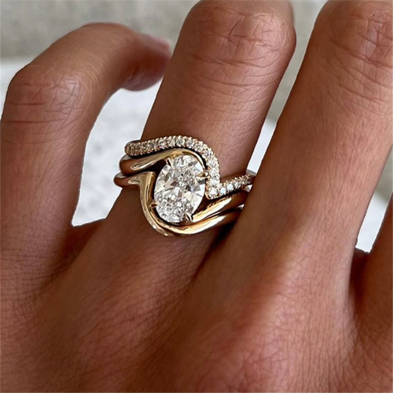 3pcs/set oval 2.5ct moissanite ring desinger for woman wed s925 sterling silver engagement VVS diamond GRA certificate 18k gold band rings wedding j