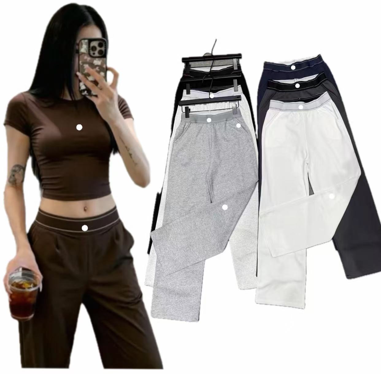 2026 Hot Sale Breathable Ribbed Crop Tank Bra Top Women Wide leg Stretch Pants Set Fleece Casual Wide Leg Lounge Trousers Activewear Tracksuit Fitne