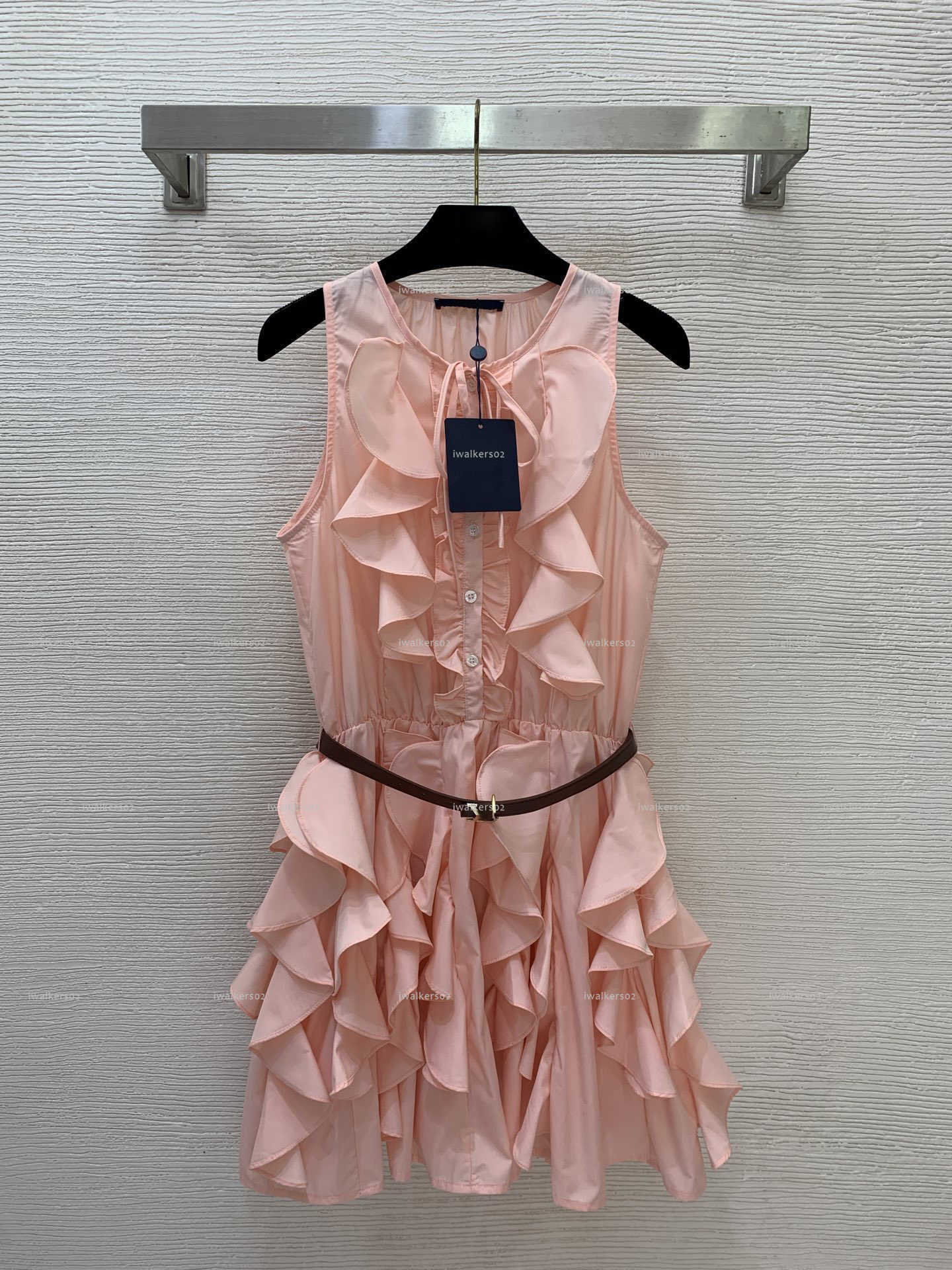 Classics Crew neck women dress Summer lady dresses women designer clothes sleeveless vest cotton skirt with waist belt A015X01N073-image-1104986799