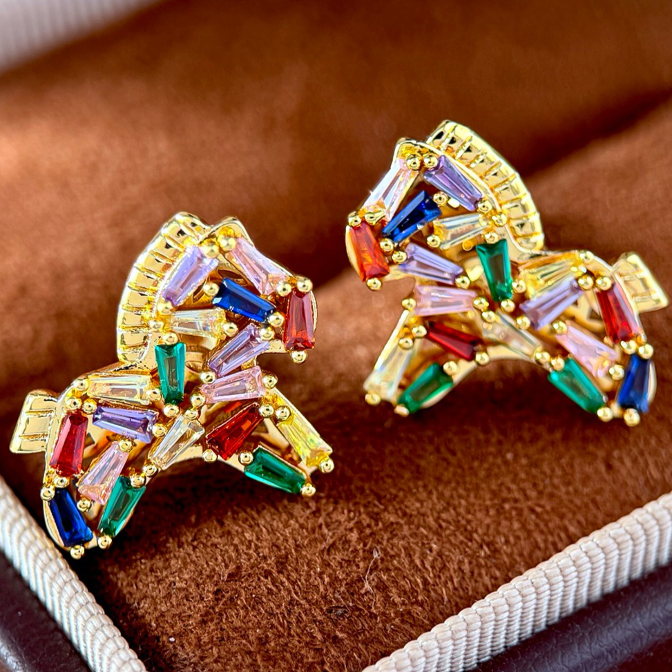 Designer Earrings Designer Earrings Women Colorful Zircon Pony Earrings Irregular Trapezoid Zircon Studs Luxury Jewlery Designer for Women-image-1104926757