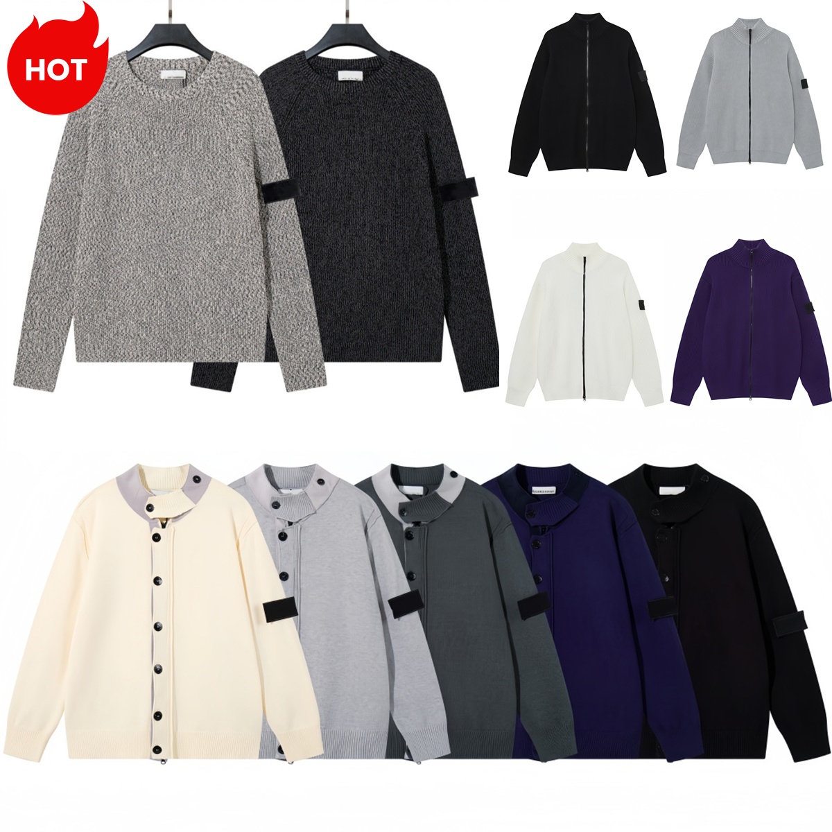 stonesislandad designer sweater Mens Knit Cardigan Zip Up Sweater Compass Badge Ribbed Stand cotton Collar Knitwear Casual Streetwear Jacket for Men