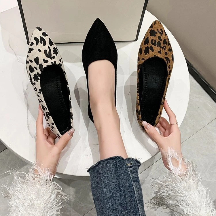 2025 Womens fashion flats Leopard print pointed shoe Casual comfortable lazy Shoes Lightweight non slip mom flat ladies 260507