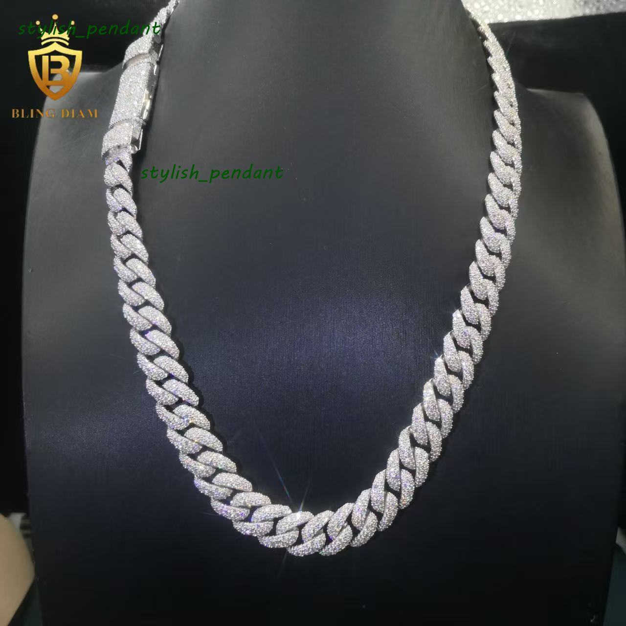 S925 Sterling Silver 12MM Iced Out Cuban Link Chain VVS Moissanite Hip Hop Jewelry Necklace Pass Diamond Test WIth GRA