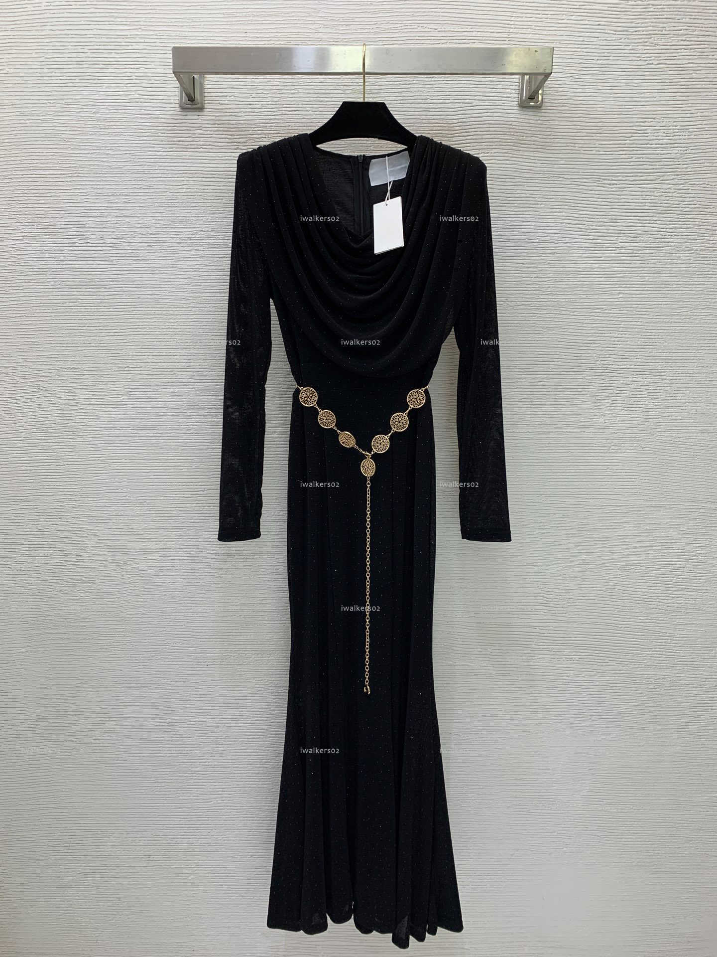 Classics round neck women dress Summer lady dresses women designer clothes skirt long sleeved skirts+complimentary gold waist chain A001X01N040-image-1104986480