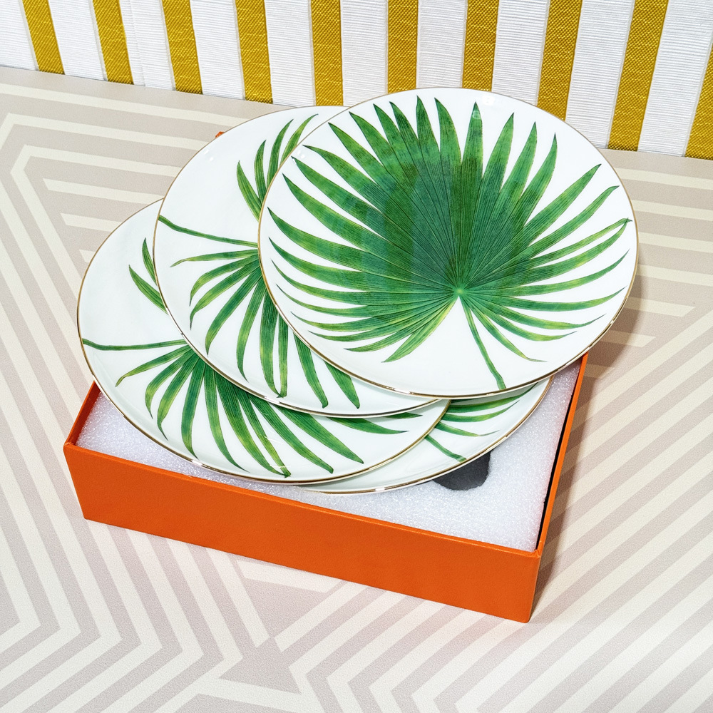 Creative Hotel Bone China Steak Plate Ceramic 8-inch Plate 4-piece Set Tropical Rainforest Plate Pasta Hotel Plate-image-1104940651