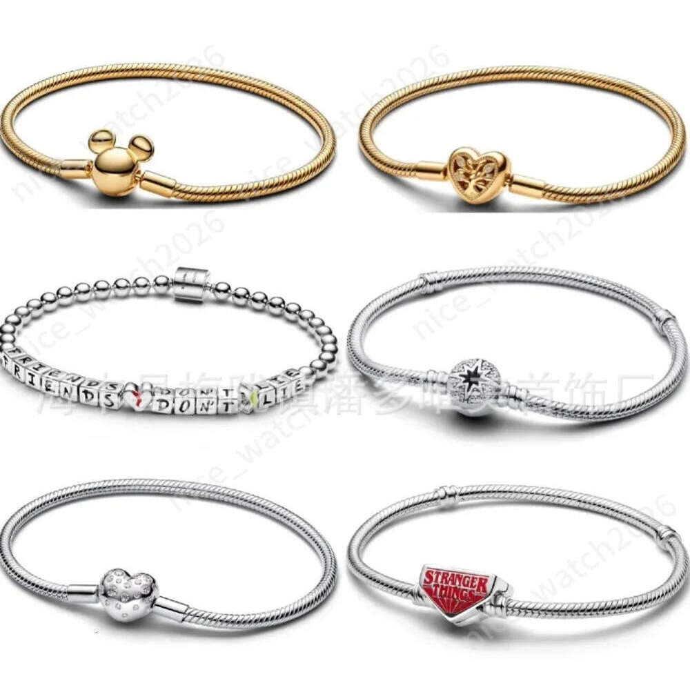 2026 NEW TOP Jewelry Designer Pan Pans pandorajewer Pandoraity charm Luxury Bracelet For Woman Bangle Snake Bone Chain Heart-shaped Love Heart Beade