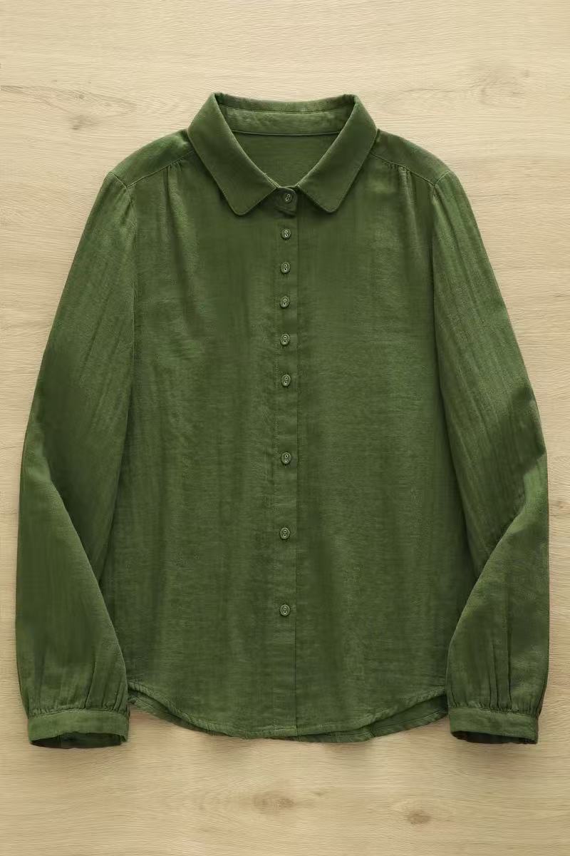 047 Women's new autumn pure cotton double-layer button-down shirt