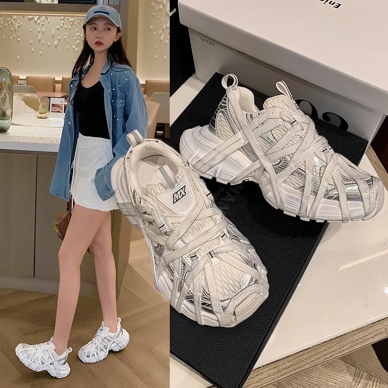 Men's Women's Cross-Tied Dad Sneakers Chunky Mesh Breathable Platform Running Shoes for Streetwear