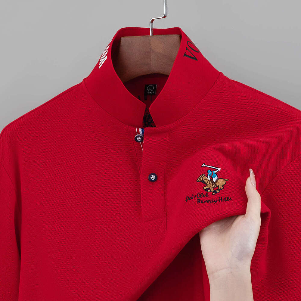 Luxury Brand Designer Clothes Men's Business Shirt, Solid Color, Comfortable, Mercerized Cotton, Embroidered Collar, Men's Clothing , Shor