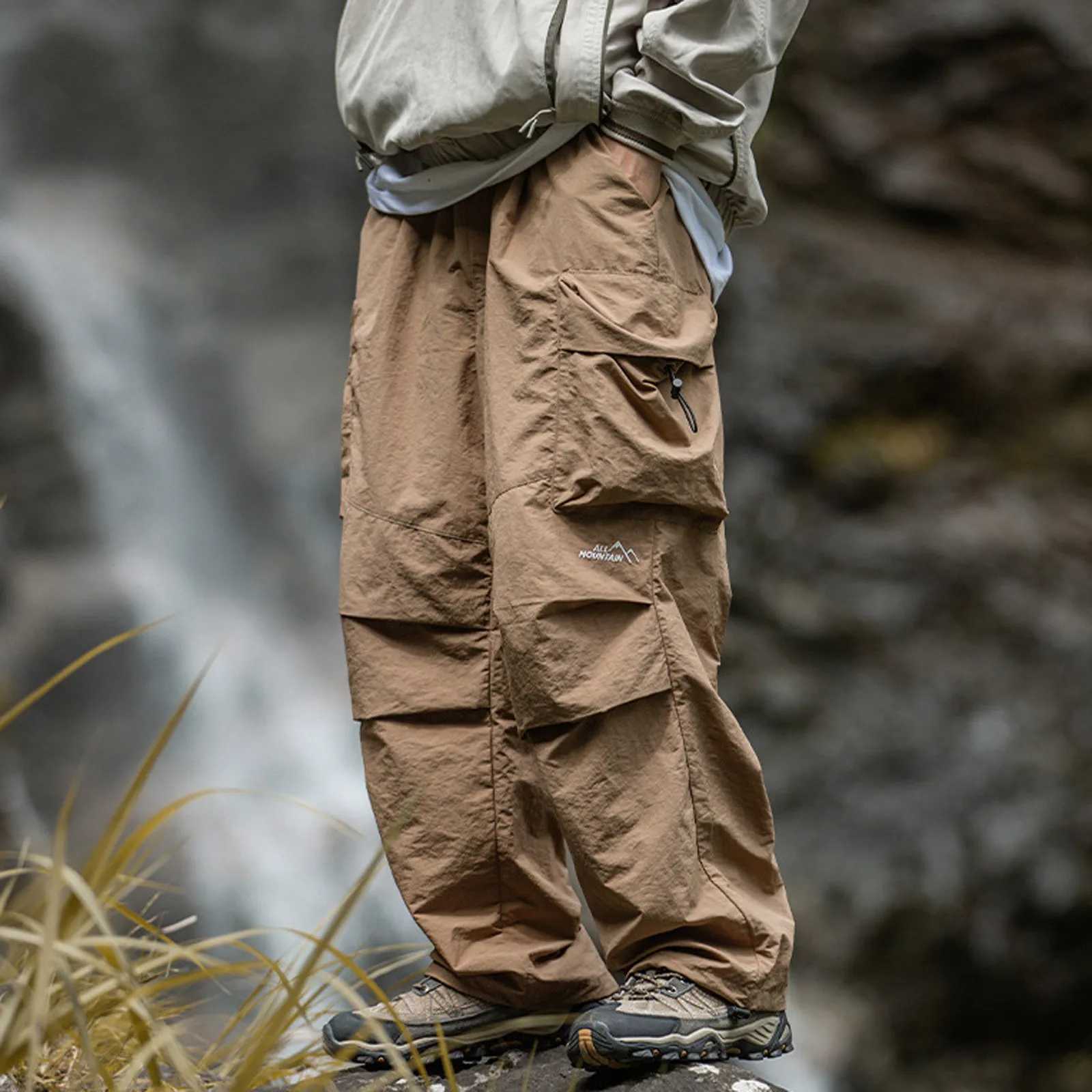 Male Summer Double Pleated Parachute Pants With Large Pockets Casual Outdoor Cargo MenS Outdoor Sports Jogging Tactical Pants S260506