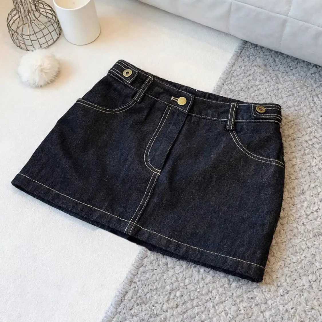 Retro Dark Blue Denim Skirt Womens Summer High-waisted Design Slim A-line Hip Skirt C260507