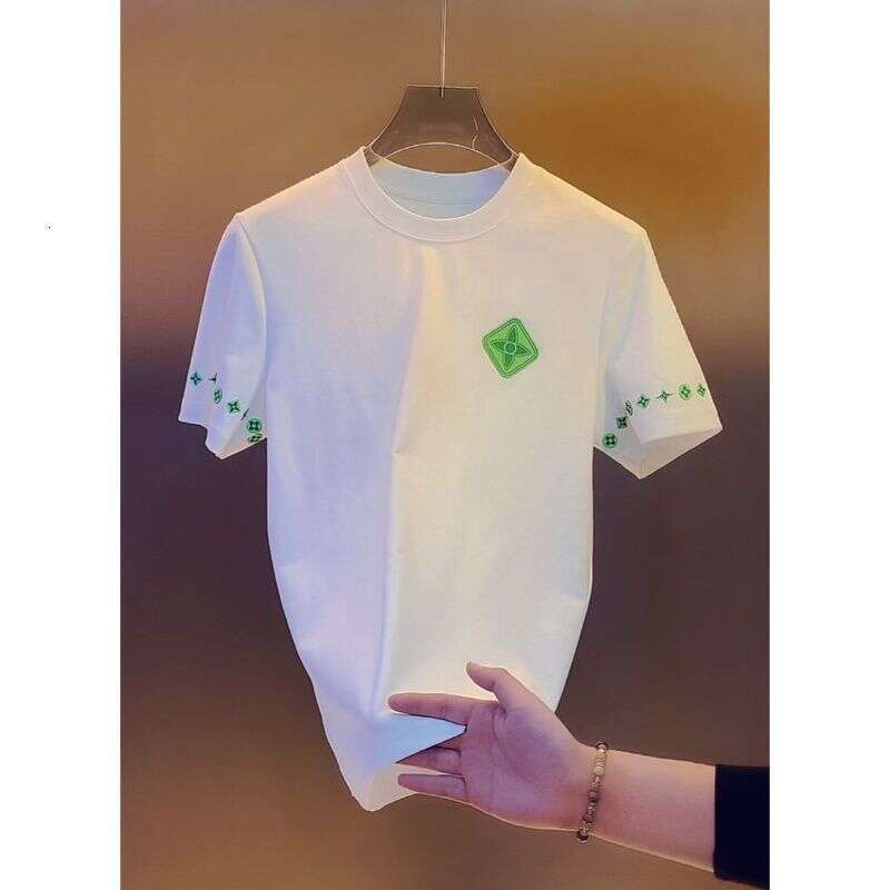 Embroidered New Pattern Ins New Year Casual High-Quality Light Luxury Fashion Slim-Fit Popular Men's Short-Sleeve Top Asia Size