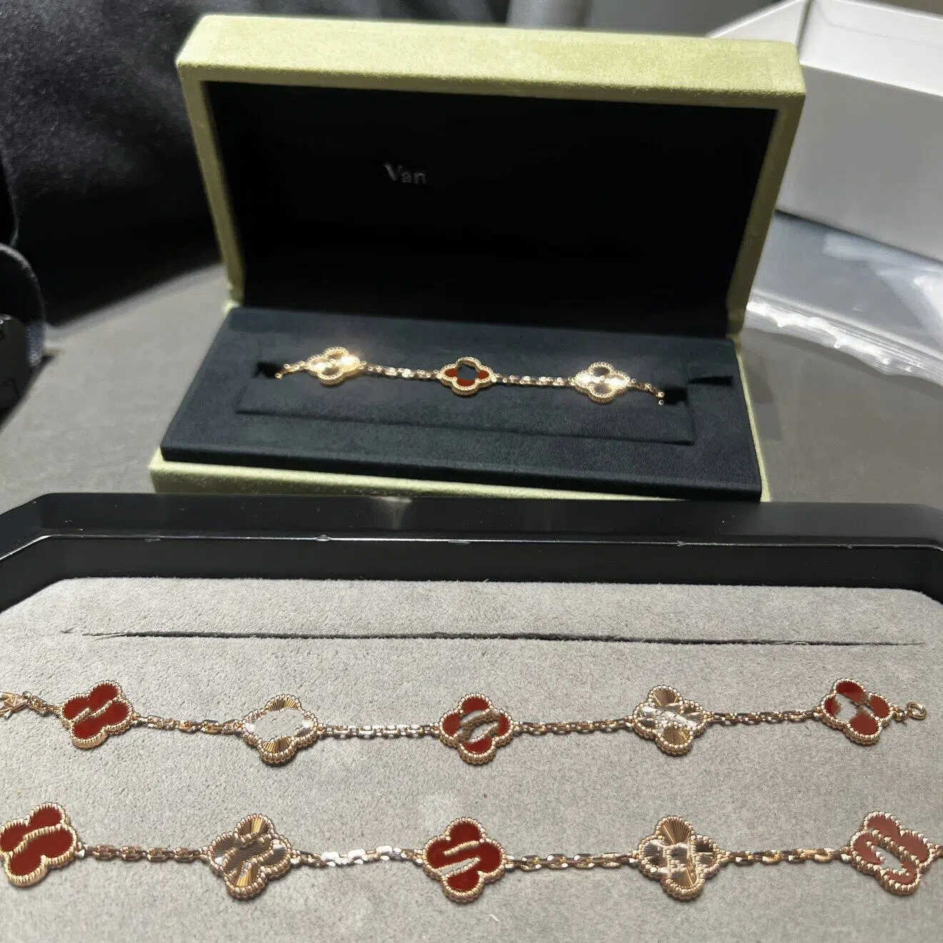 Designer Jewlery Luxury Bracelet Jewellery Vanca Cleef Rose Gold Carnelian LaserCut FiveFlower Bracelet For Women Verified Before Shipping Y7MI