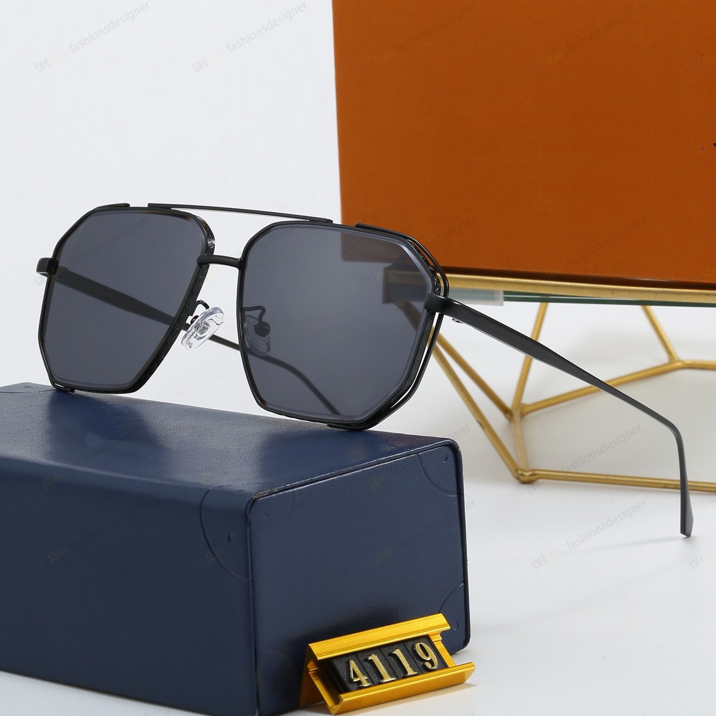 Men's Gold Pilot Sunglasses Double-Bridge Hexagonal Frame Shades UV400 Protection Metal Shades for Driving & Streetwear Designer Sunglasses Coo