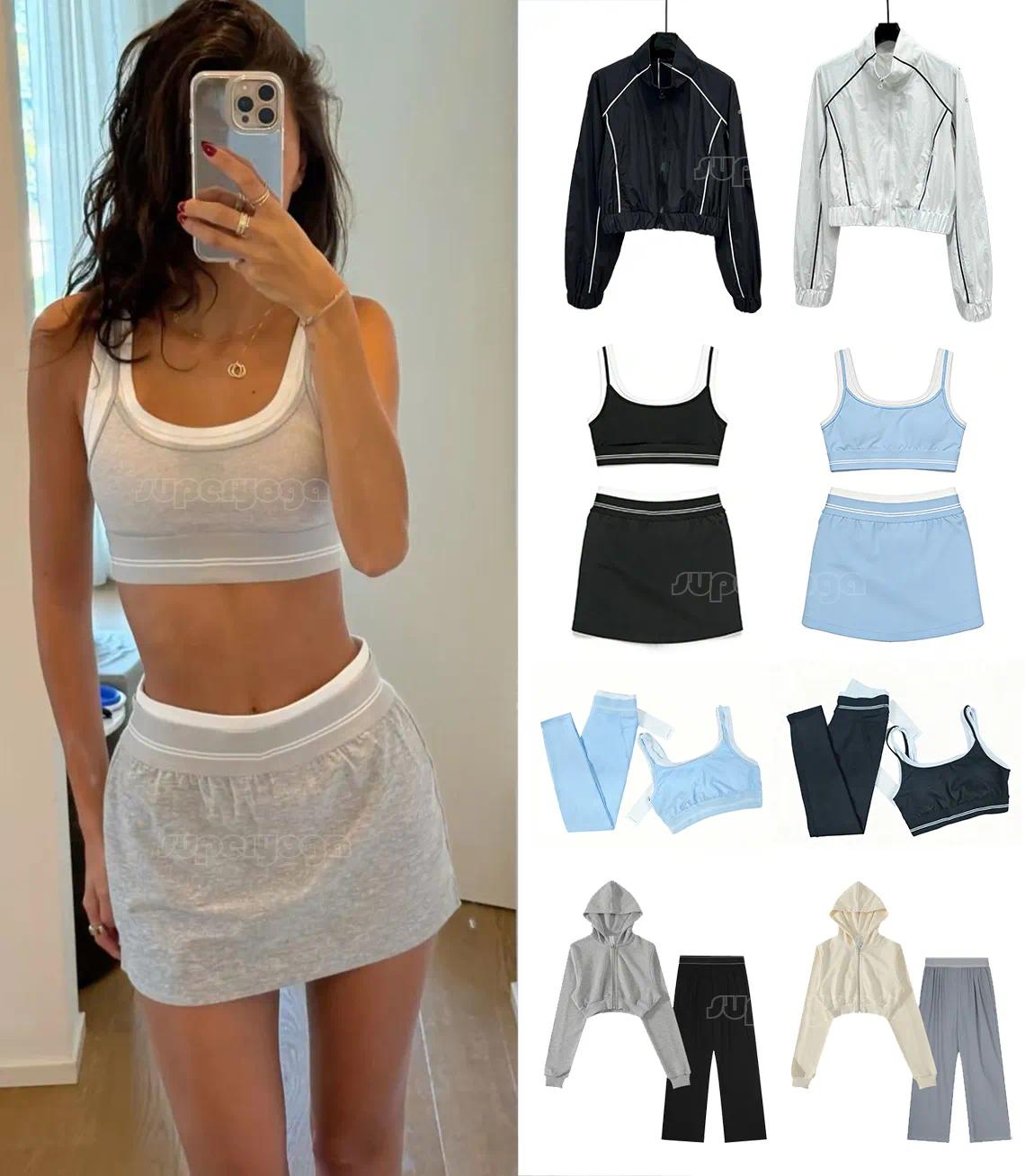 Women Summer Yoga Fitness Set Heart Motion Sports Jacket Striped Back Bra High Waist Leggings Dance Sportswear Outfit-image-1104942475