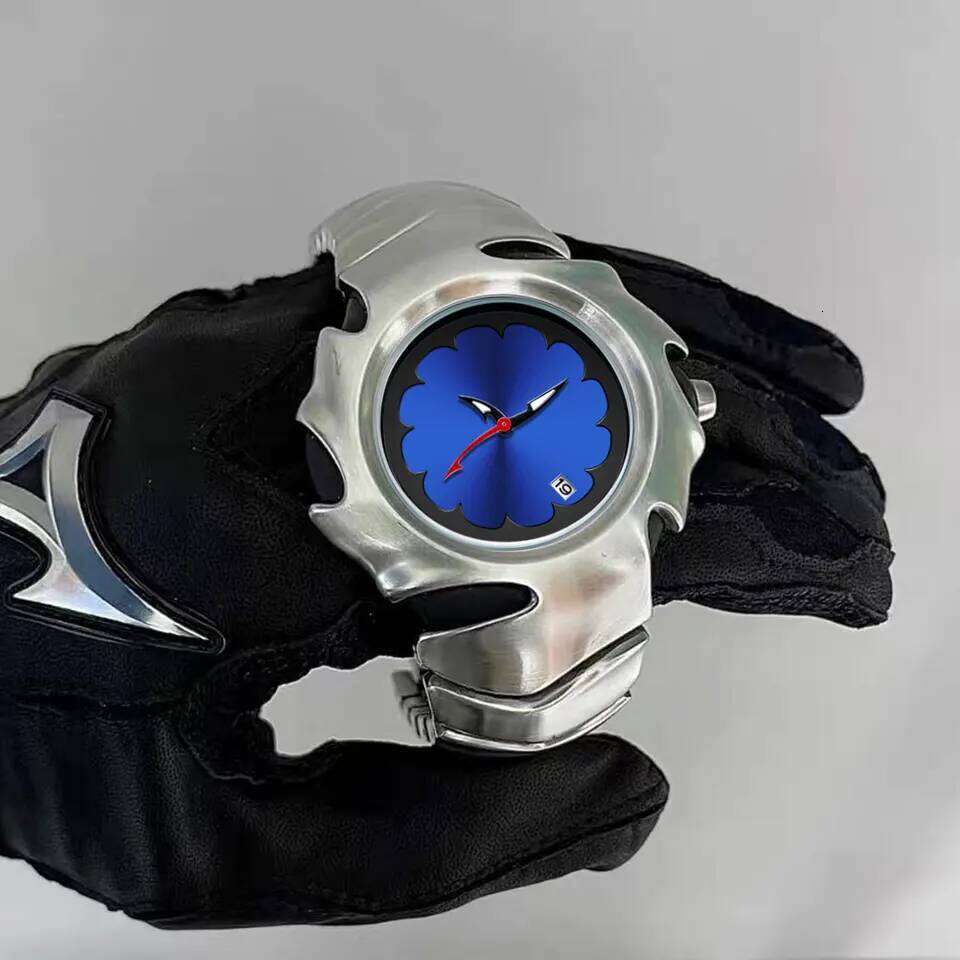 Men's Y2K Unique Blade Fashion Stainless Steel Black Blue Luxury Top Analog Quartz Waterproof Dress Wristwatches 26H0507