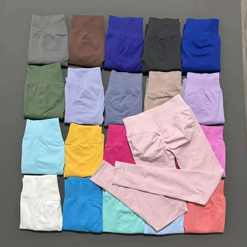HISTELLO Leggings Women Seamless Sports Yoga Pants Low Ribbed Band Gym clothes Fitness Workout wear Scrunch Bum Tights 26H0507