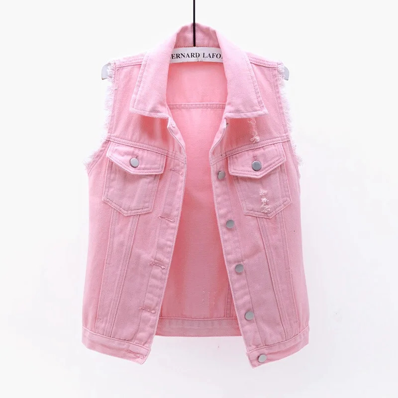 Women big size 6XL Denim Vest Sleeveless Waistcoat Students Casual Tops Jeans Jackets Red Pink Purple Yellow Blue White Jacket 260430