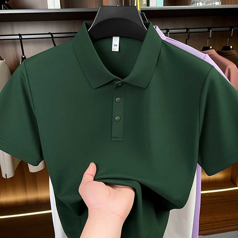 Summer Seamless Ice Silk Short Sleeved Shirt for Middle-aged and Young Men with A Solid Color Collar for Casual Wear H260507