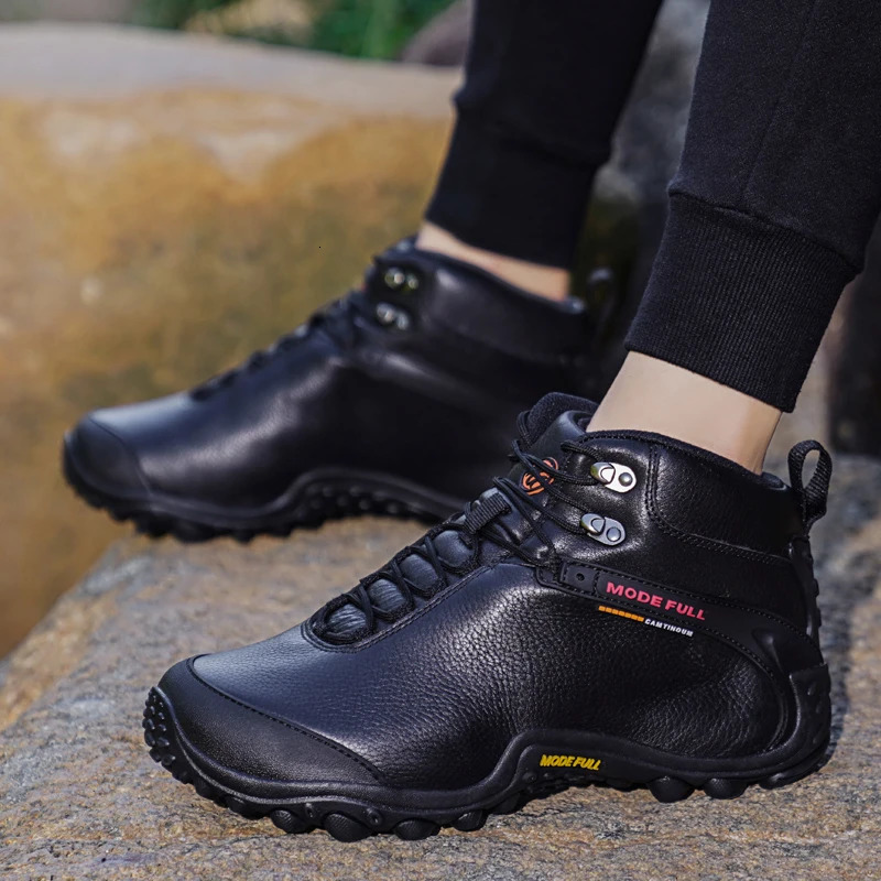 Cow Leather Mens Hiking Shoes Hunting Boots Women Outdoor Waterproof Treeking Snow Shoes Climbing Mountain Walking Sneakers 260507