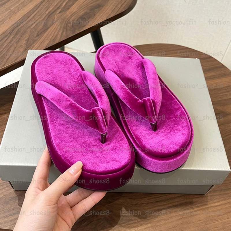 Women Jet Lag Thong Platform Flip Flops Slippers Purple Velvet Sandals Women Summer Slides Casual Beach Sandal Outdoor Footwear-image-940008355