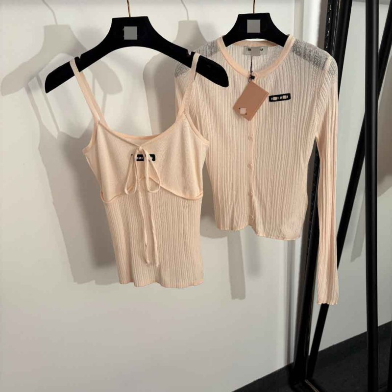 tank top designer tank top Women s New Miu Style 2-Piece Knit Set Ribbed Long Sleeve Cardigan + Cami Top High-quality Clothing Free Shipping