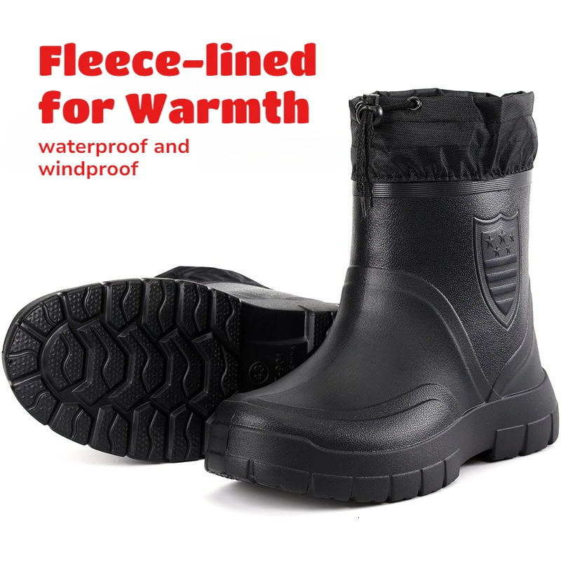 Large Size Autumn Winter Fashionable Cotton Low Cut Fleece Rain Boots Lightweight Waterproof Windproof Anti Slip Warm Rain Boots 260507