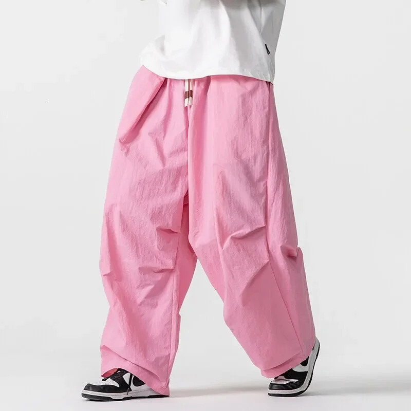 American Style Cargo Pants Men Loose Elastic Waist Wide Leg Trouser Breathable Summer Oversized Harem Casual Fashion Pants Mens 260430