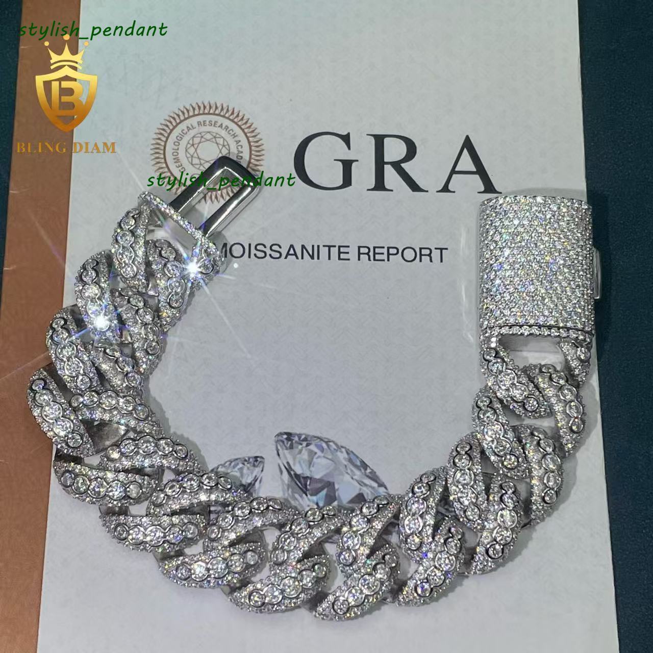 Factory Custom 20mm Hip Hop Luxury Cuban Bracelet VVS Moissanite Iced Out Necklace for Men Pass Diamond Tester with GRA
