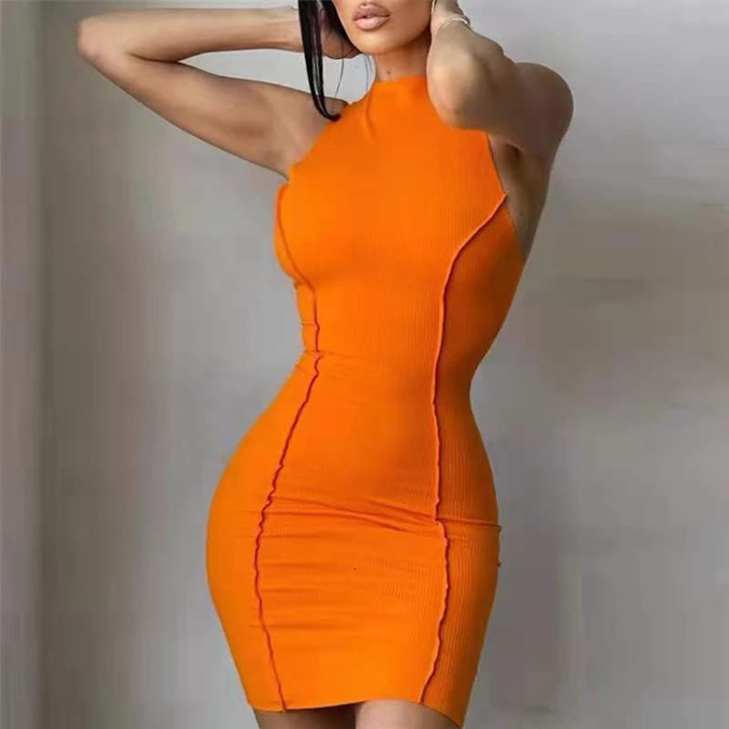 Women Summer Sexy Slim Wrap Hip Dress Solid Patchwork Oneck Sleeveless Mini Dresses INS Fashion High Street Sheath Vestidos 260430