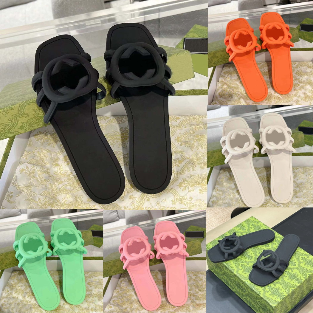 Slides Sandales Designer Pantoufles imbriquées Femmes Plat Plage Gelée Chaussures Mignonnes Été Script Orange Automne Mules Extérieure Étanche Lu