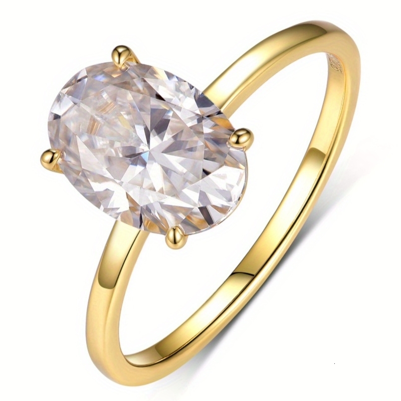 Classic S925 Sterling Silver 25CT Oval Ring Fine Jewelry Plated with 18k Gold Suitable for Gift Giving Anniversary 260430BJ