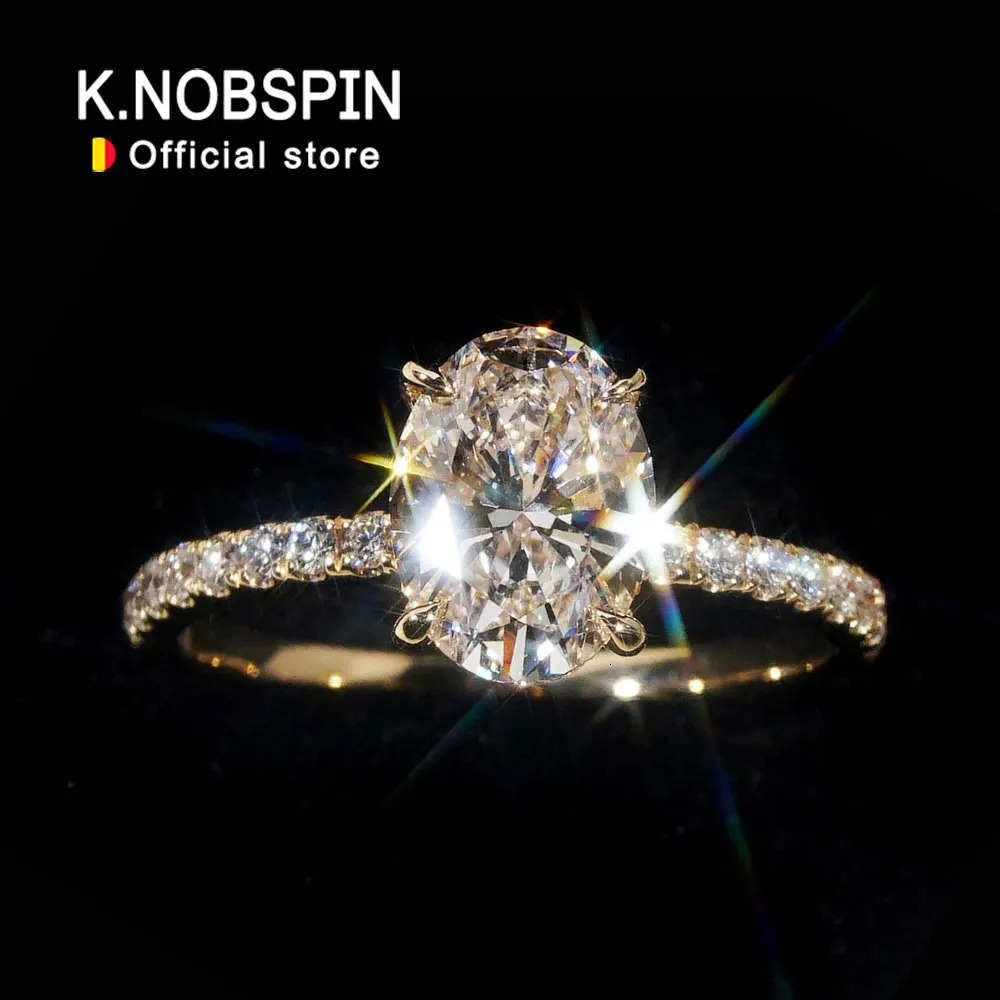 KNOBSPIN 1/2/3ct D Color Oval Cut Ring S925 Sterling Sliver Plated 18k White Gold Wedding Engagement Rings For Women 260430BJ