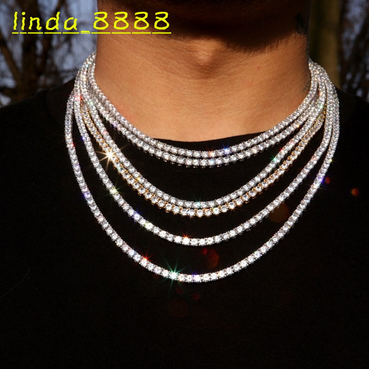 Wholesale High Quality Christian Brass Hip Hop 18K Gold Plated Iced Thin 3mm Moissanite Tennis Chain Necklace Gift for Men Boy Party